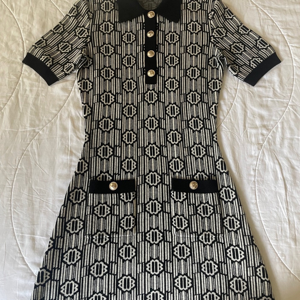 Maje Black and White Monogram Print Mini Dress